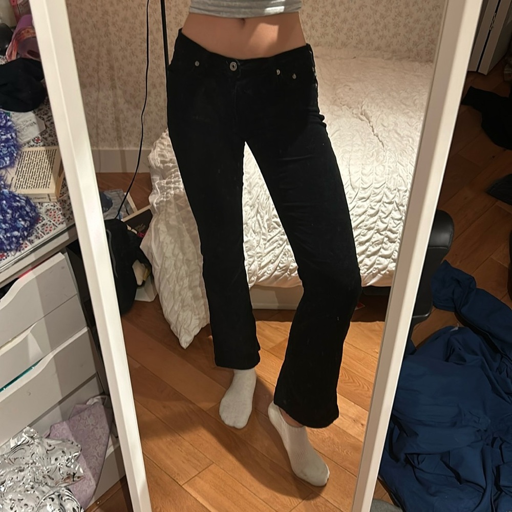 Low rise corduroy black bootcut pants
